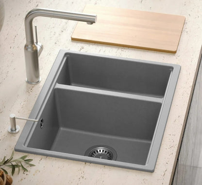 Granitspülbecken Logan 150 Grey Metallic Stöpsel Gebürsteter Nickel 7