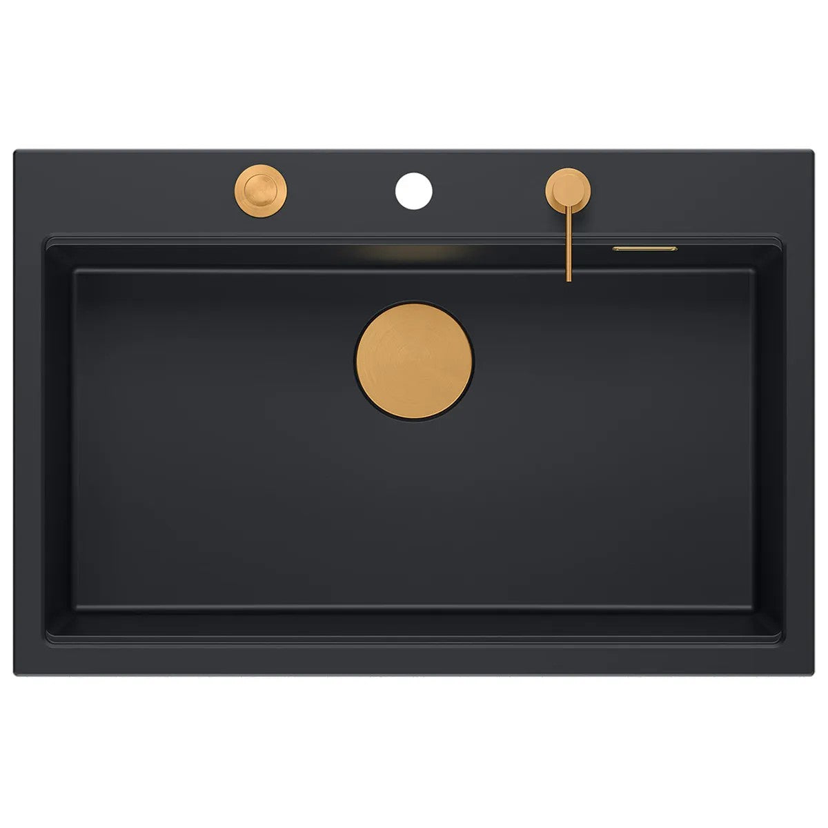 Granitspülbecken MARC 110 WORKSTATION Black Stöpsel Gold 7