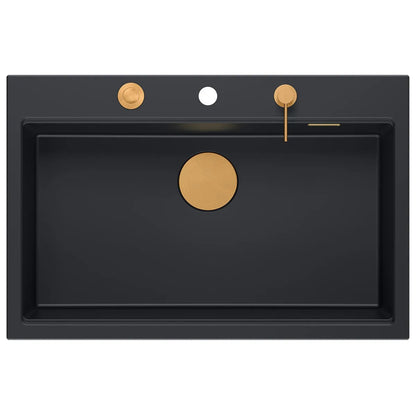 Granitspülbecken MARC 110 WORKSTATION Black Stöpsel Gold 7