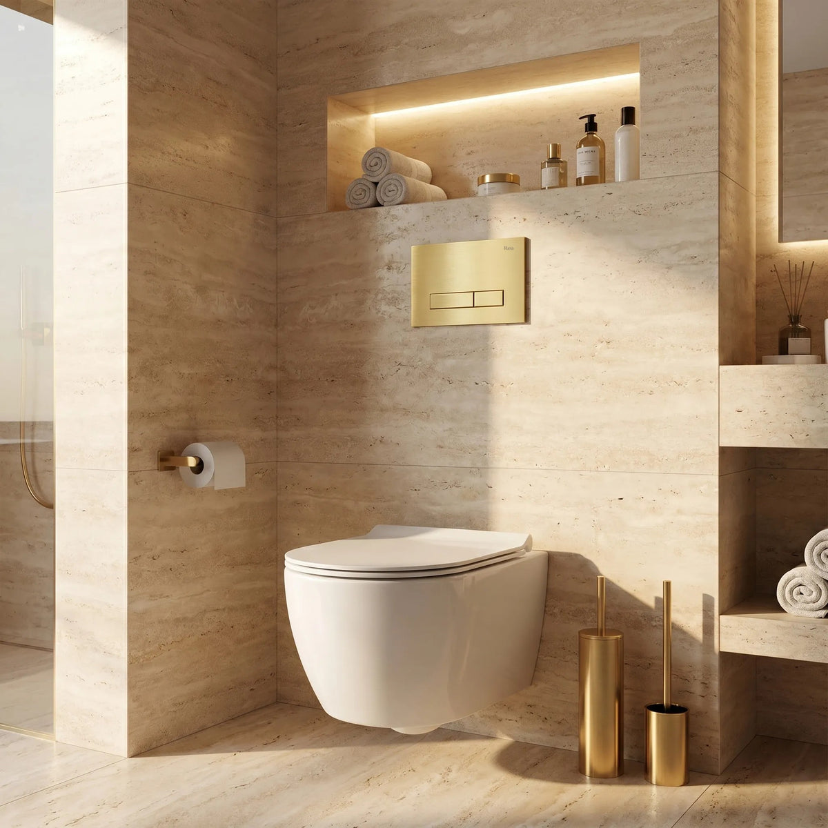 Unterputz-WC-Gestell Set Slim 024N Mit Gold HD Drückerplatte 7