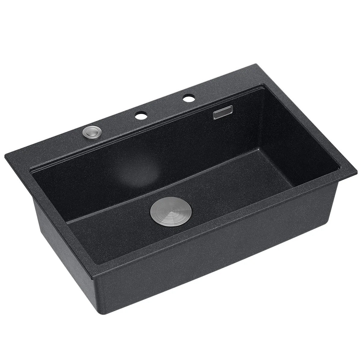 Granitspülbecken MARC 110 WORKSTATION Black Metallic Stöpsel Gebürsteter Nickel 7