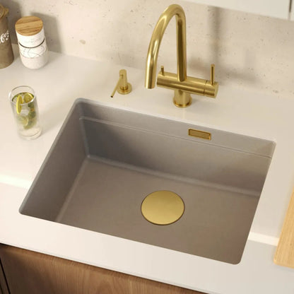 Granitspülbecken Logan 100 Beige Stöpsel Gebürsteter Nickel 7