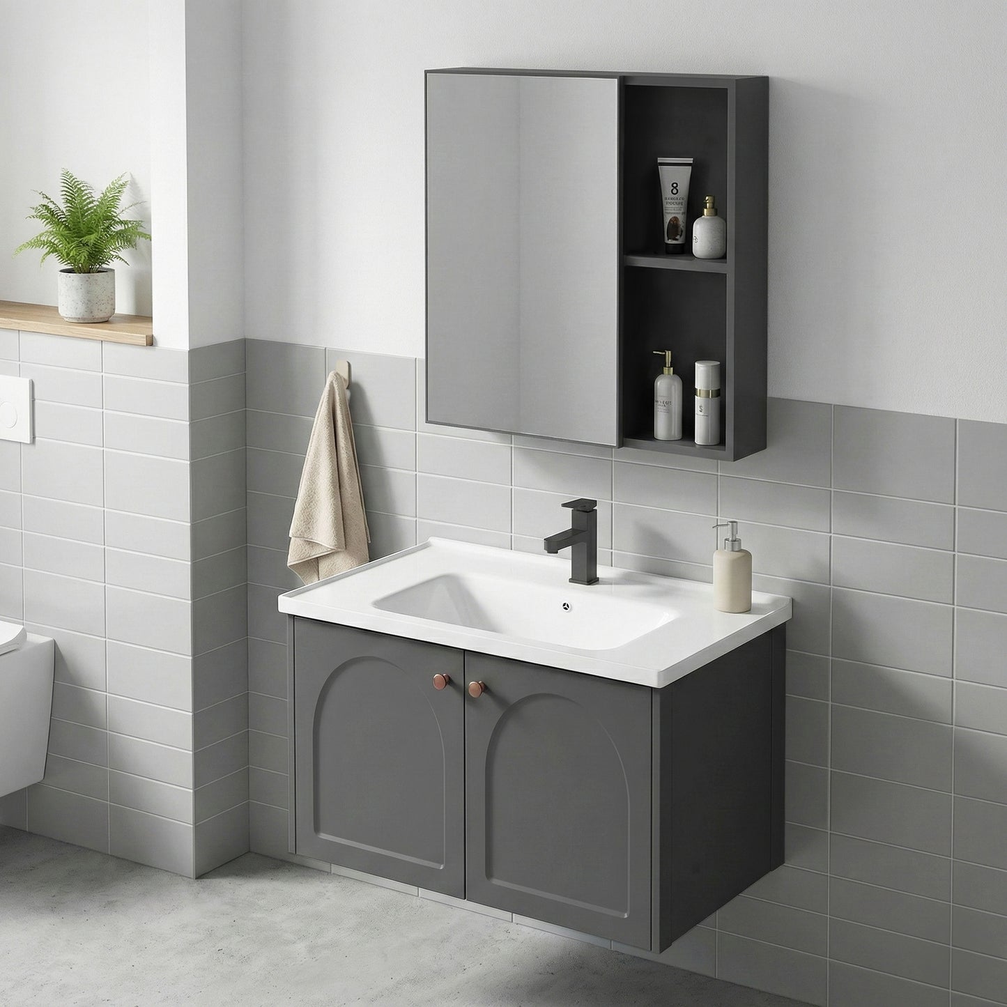 Badezimmermöbel-Set mit Waschbecken Denver 60cm Grey  3