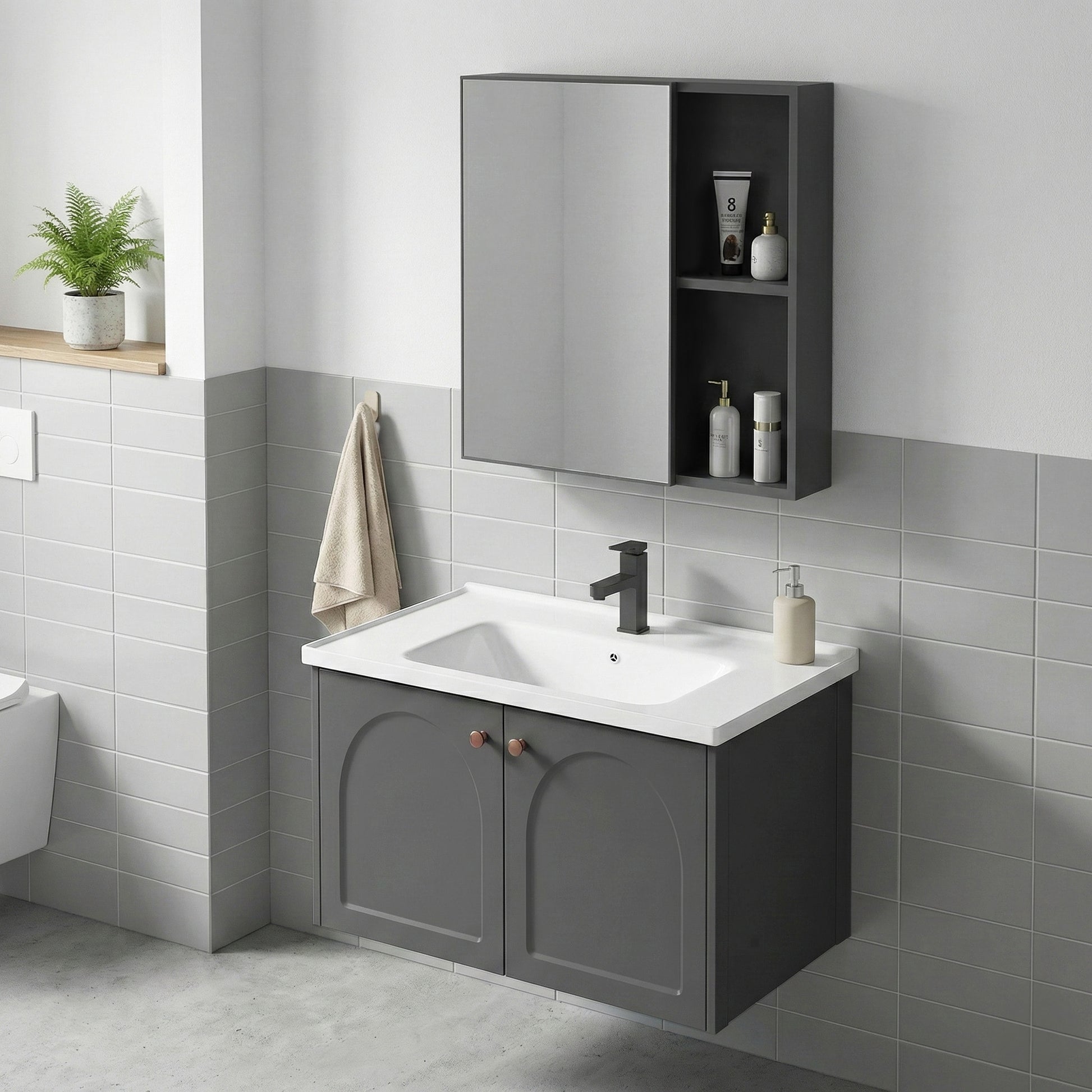 Badezimmermöbel-Set mit Waschbecken Denver 60cm Grey  3