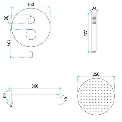 Unterputz Duschset Rea Lungo Diamond Gold + Box  7