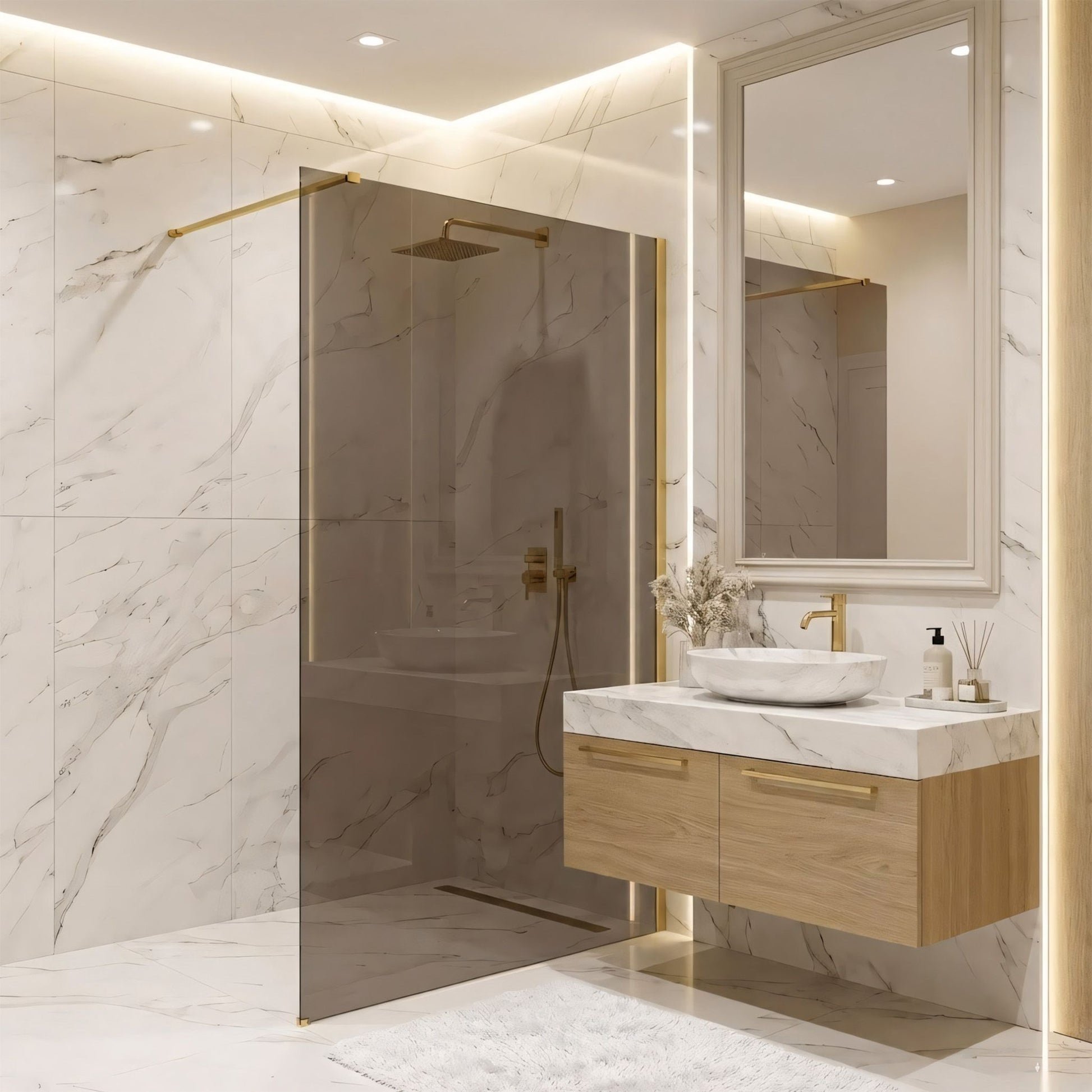 Duschwand Rea Flexi Brown / Brush Gold 100  3