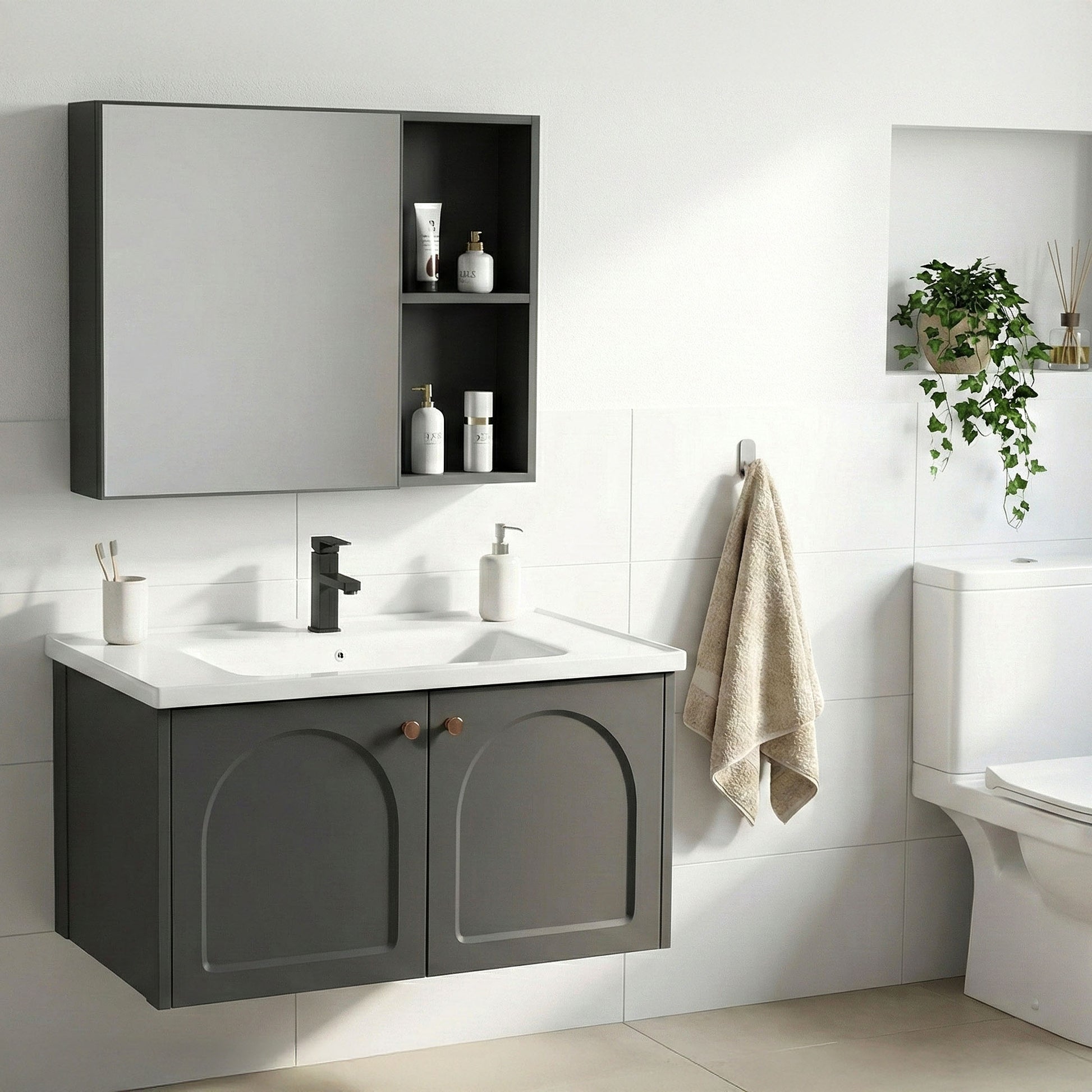 Badezimmermöbel-Set mit Waschbecken Denver 80cm Grey  5