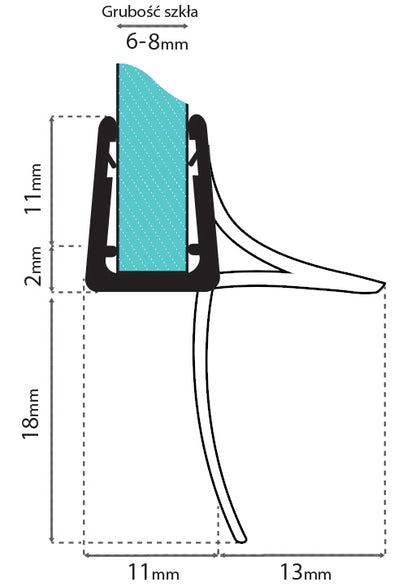 Untere Duschkabine Dichtung 6-8 Mm Rea Black  3