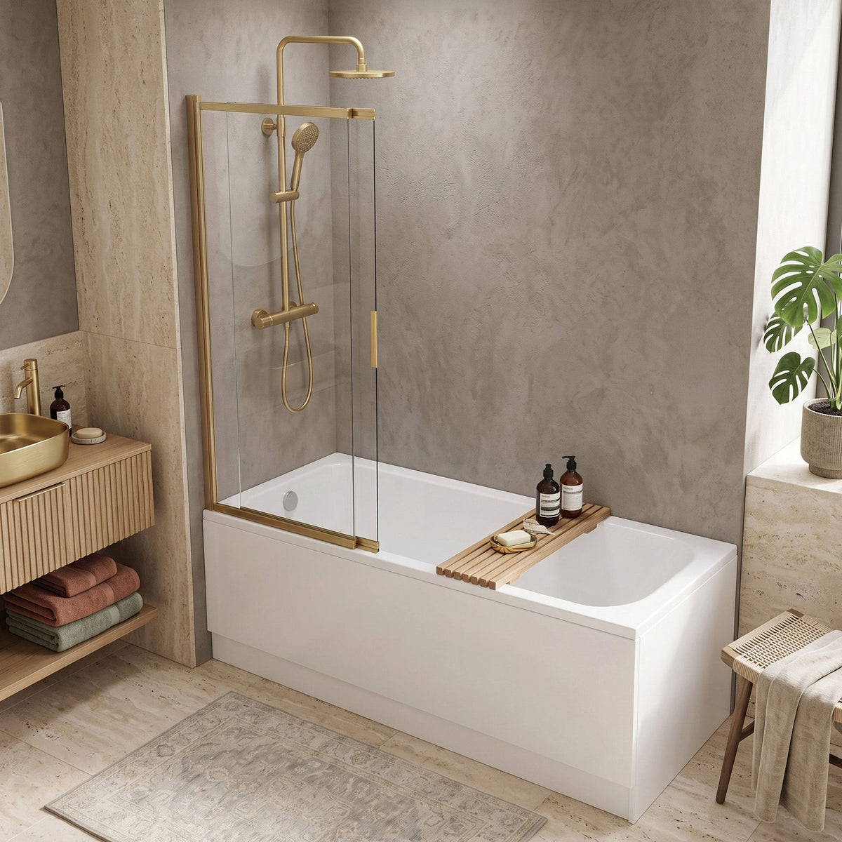 Badewannen-Duschwand Schiebetür REA Dario Brush Gold 100 7
