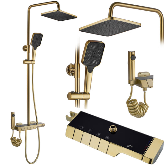 Duschgarnitur mit Thermostat REA ROB Gold Brush  1