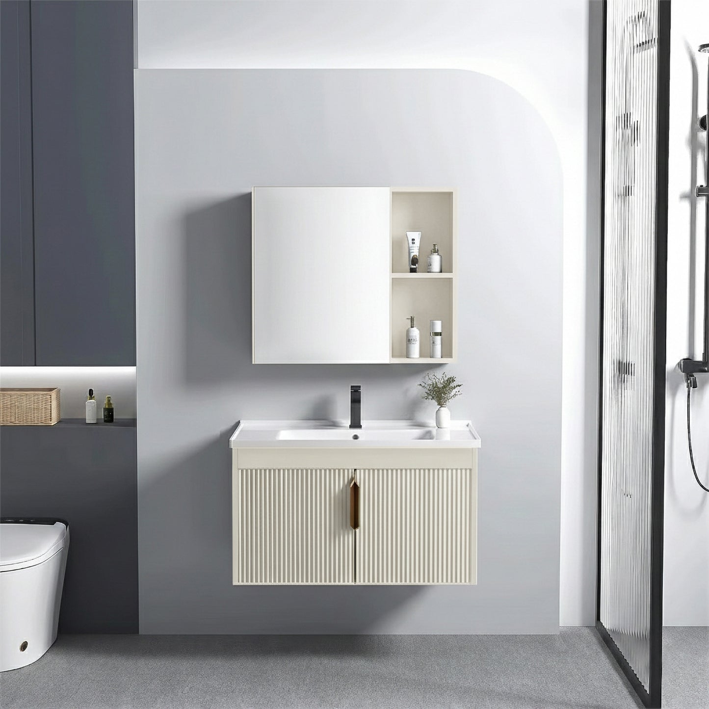 Badezimmermöbel-Set mit Waschbecken Astor 60 cm Beige  1