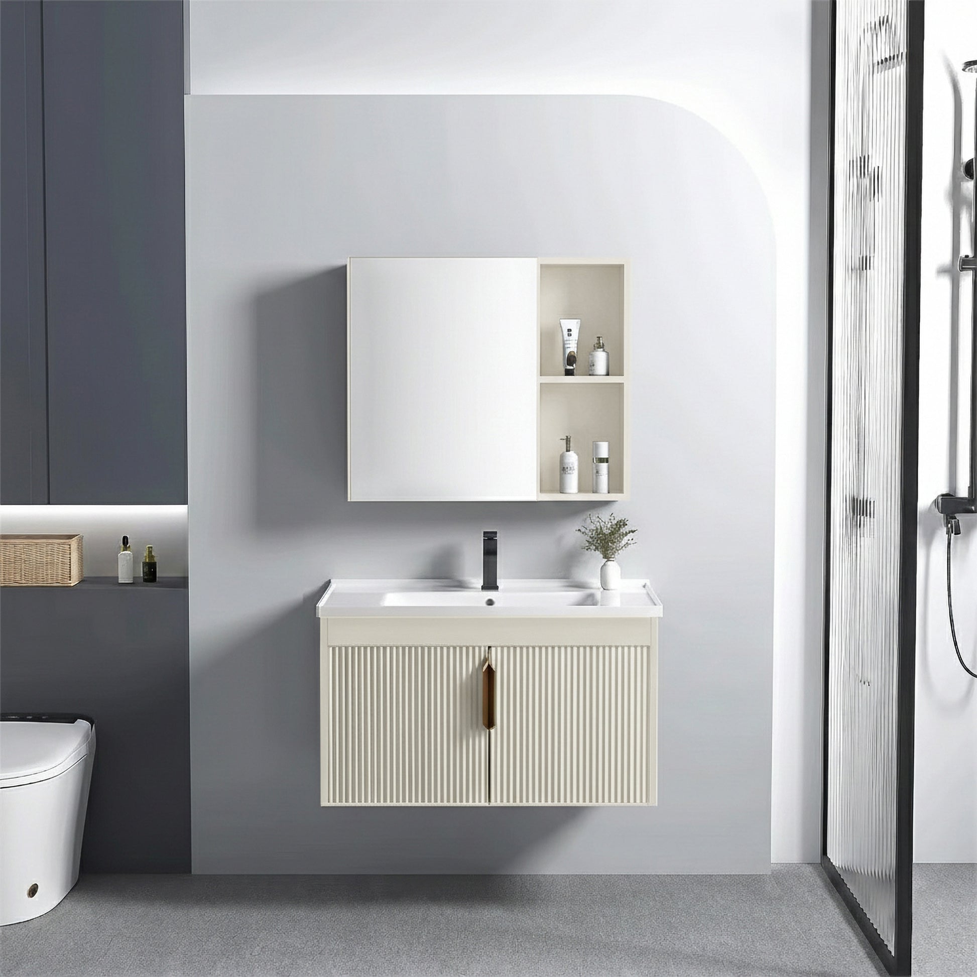 Badezimmermöbel-Set mit Waschbecken Astor 60 cm Beige  1