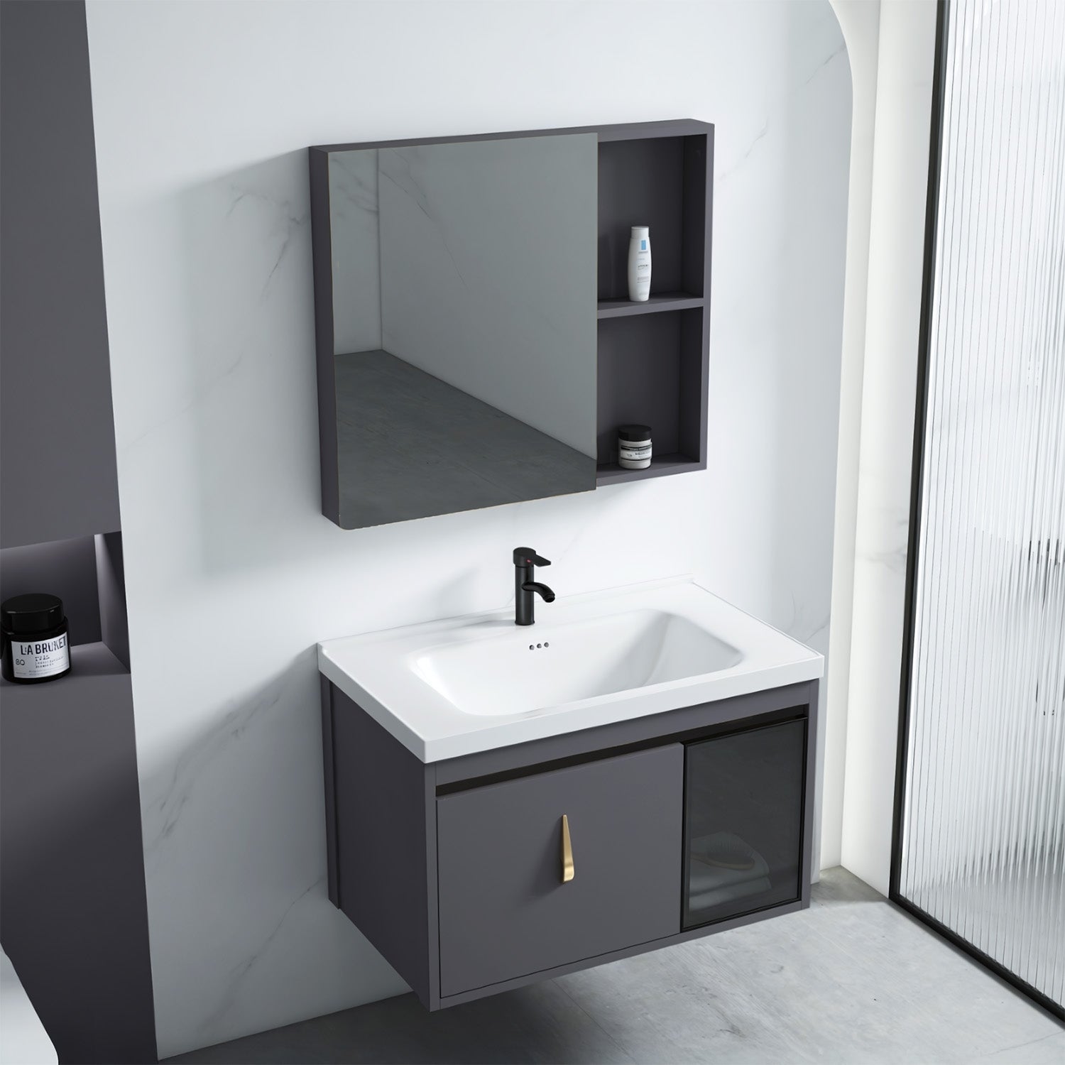 Badezimmermöbel-set Mit Waschbecken Paris 60cm Grey  2