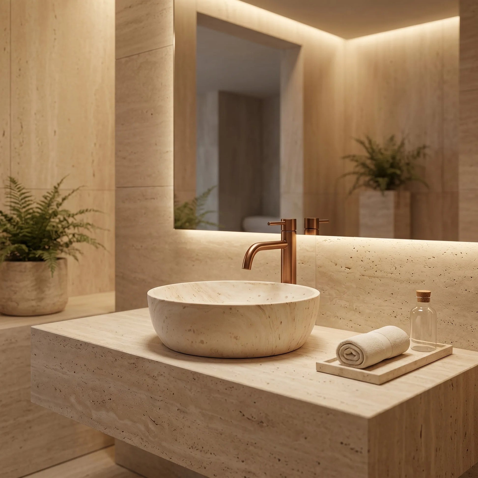 Aufsatzwaschbecken Rea Amelia Travertine Classic 48  8