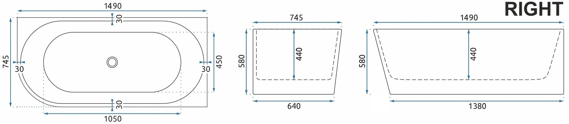 Acryl Eckbadewanne SYDNEY BELLANTO RIGHT 150cm Schwarze Stöpselabdeckung 8