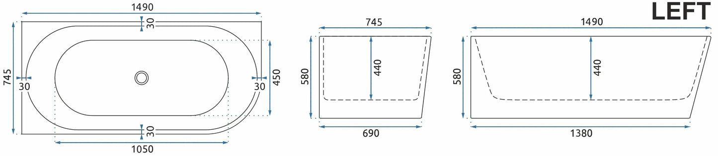 Acryl Eckbadewanne SYDNEY BELLANTO LEFT 150cm Gebürstete Kupfer Stöpselabdeckung 8