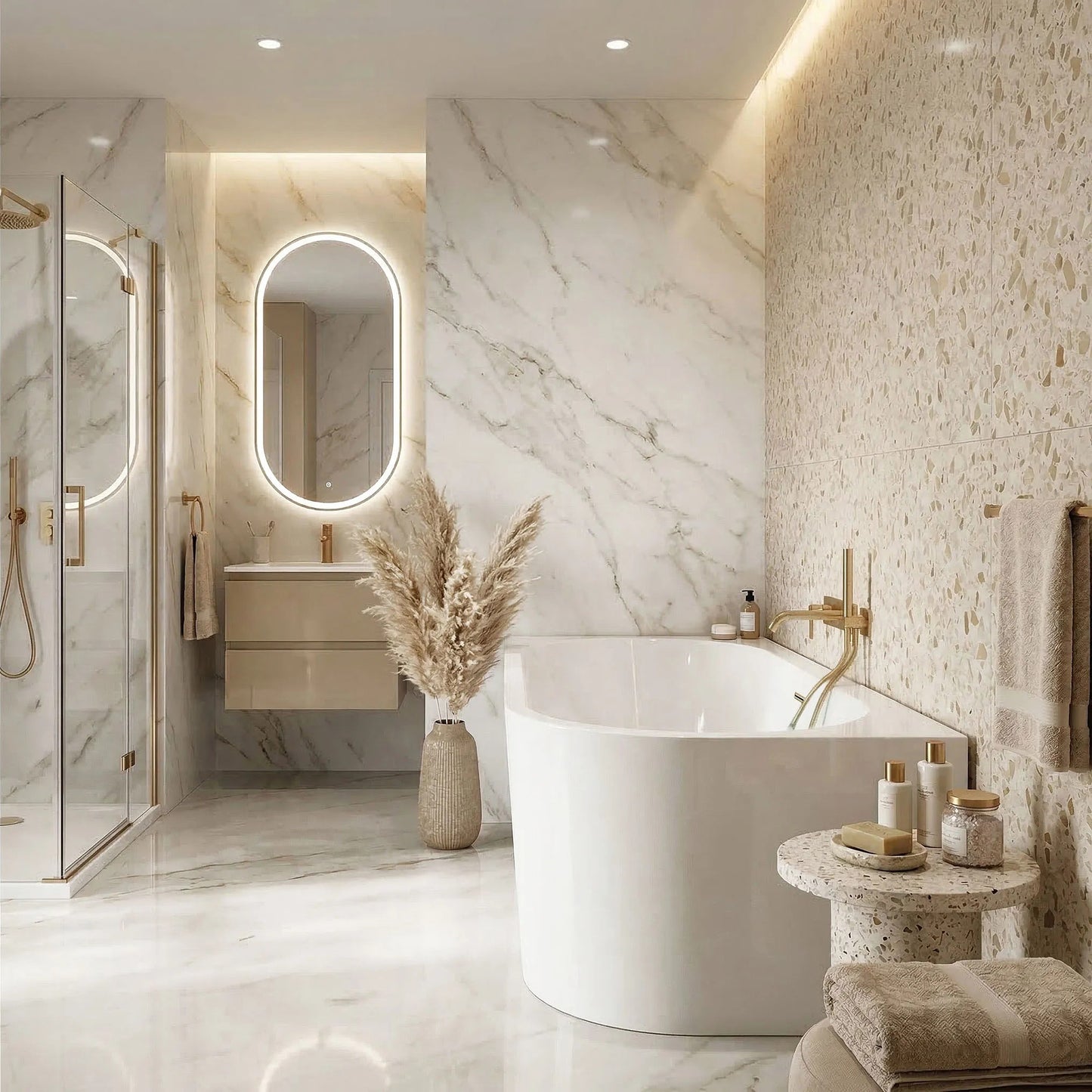 Acryl Eckbadewanne SYDNEY BELLANTO LEFT 170cm Gebürstete Gold Stöpselabdeckung 8