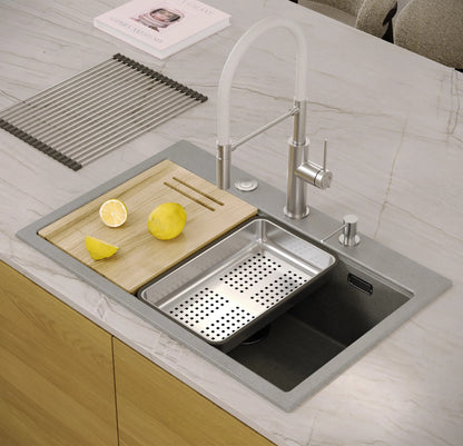 Granitspülbecken MARC 110 WORKSTATION Grey Metallic Stöpsel Gebürsteter Kupfer 8