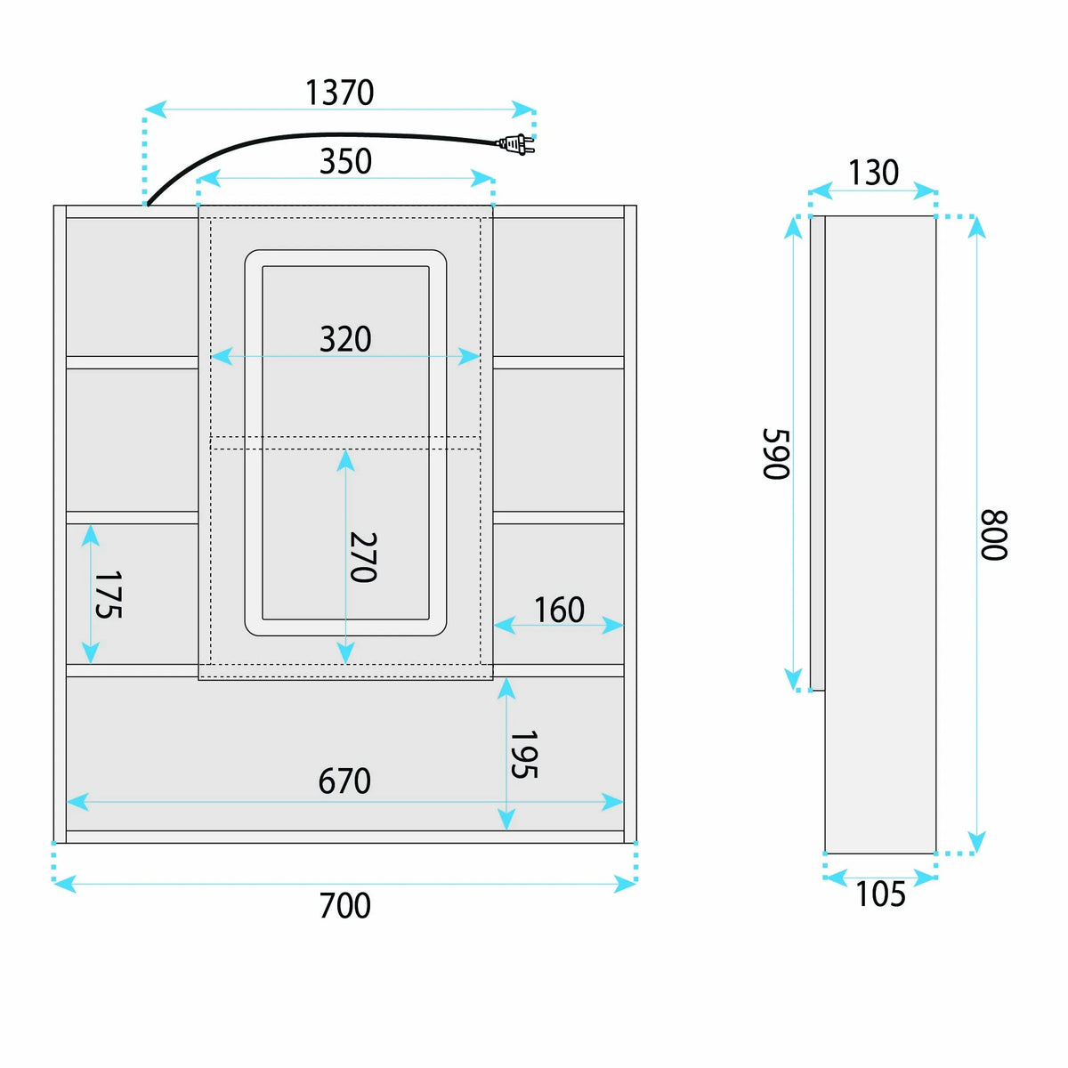 LED-Spiegelschrank Rea Luna 70x80cm 8