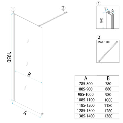 Duschwand Rea Flexi Transparent / Black 70 8