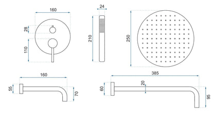 Unterputz Wannen-/Duschset Lungo WHITE Matt + BOX  8