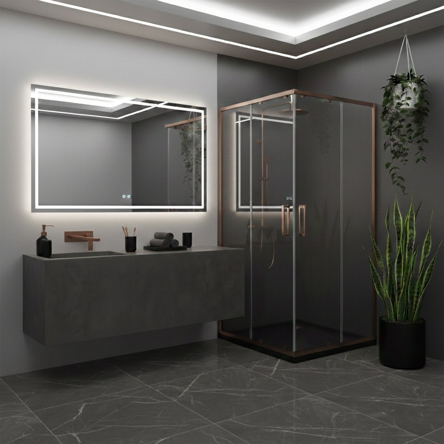 Duschkabine Rea City 90x90 Brush Copper mit Duschwanne Savoy 6