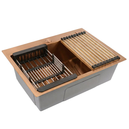 Stahlspüle Mit 3-teiligem Zubehörset REA Liam Brush Copper Graue Accessoires 11