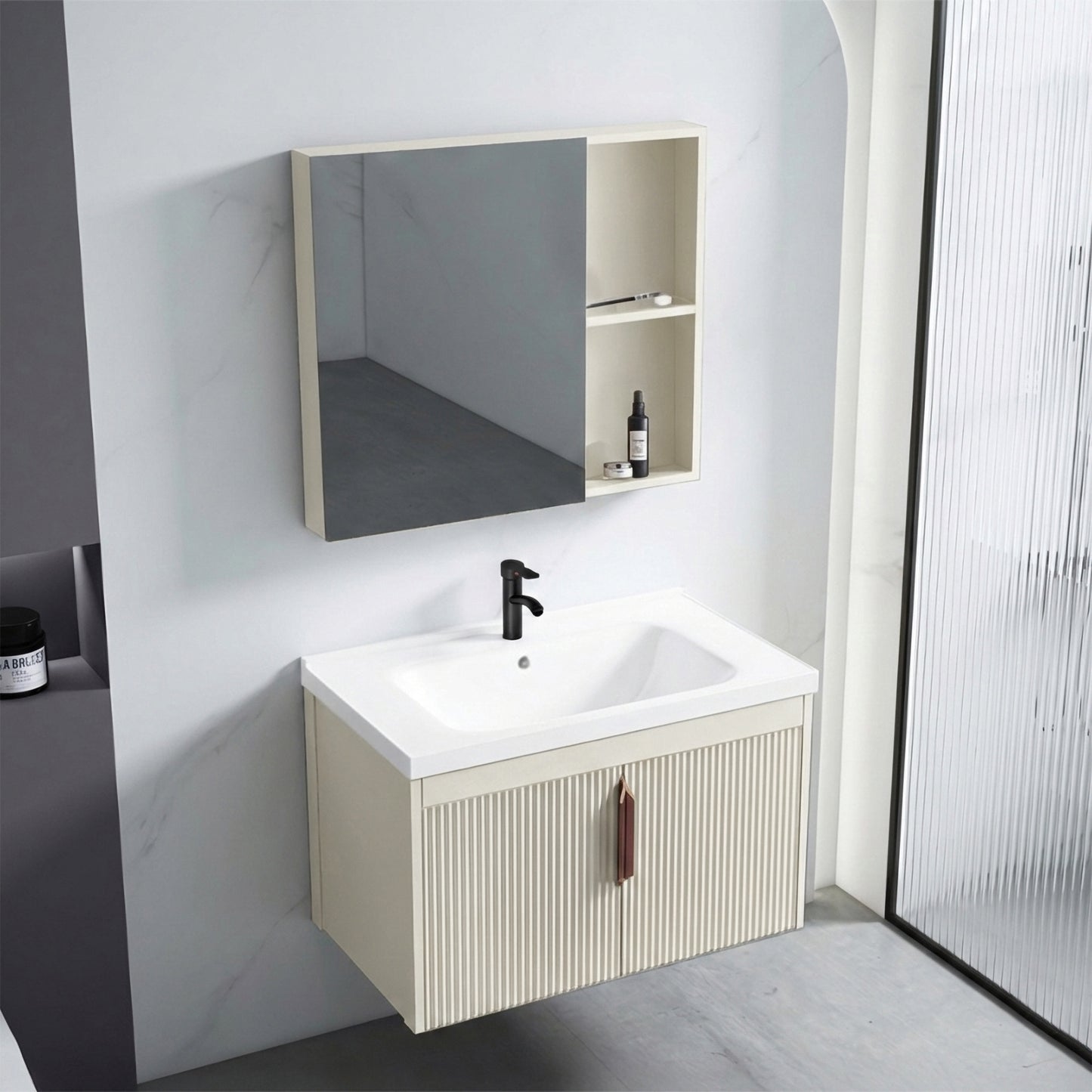 Badezimmermöbel-Set mit Waschbecken Astor 60 cm Beige  2