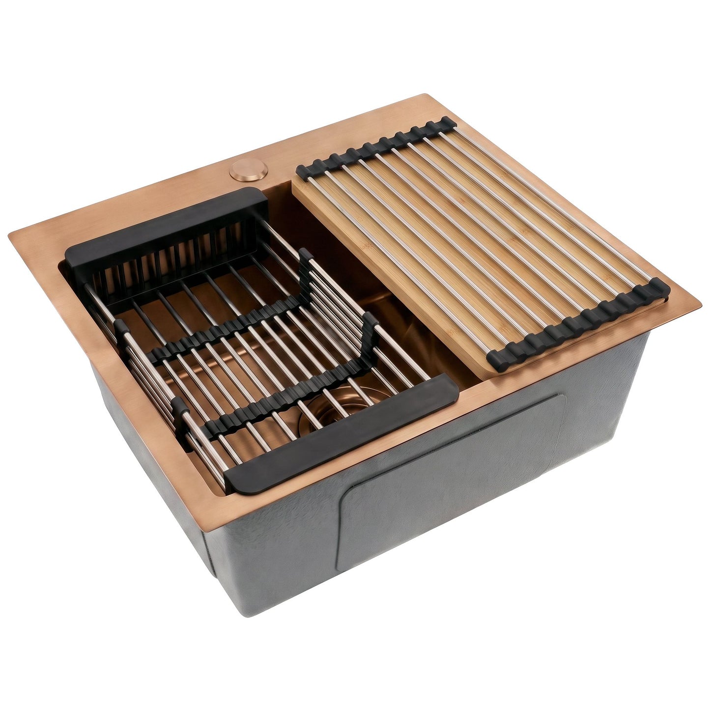 Stahlspüle Mit 3-teiligem Zubehörset REA Leo 50 Brush Copper Graue Accessoires 1