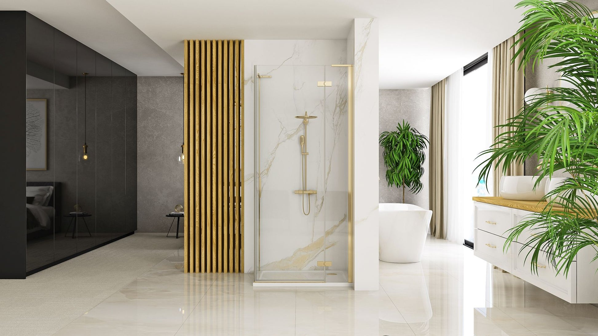 Duschkabine REA Hugo 100x90 Gold Brush  4