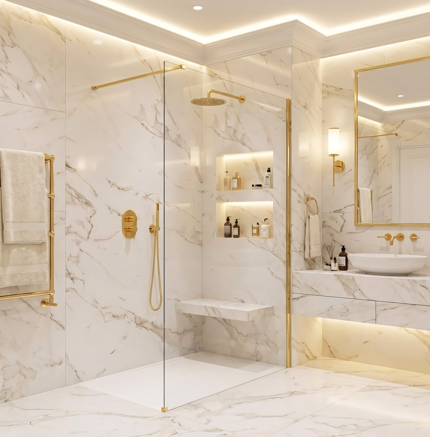 Duschwand Rea Flexi Transparent / Gold 140  2