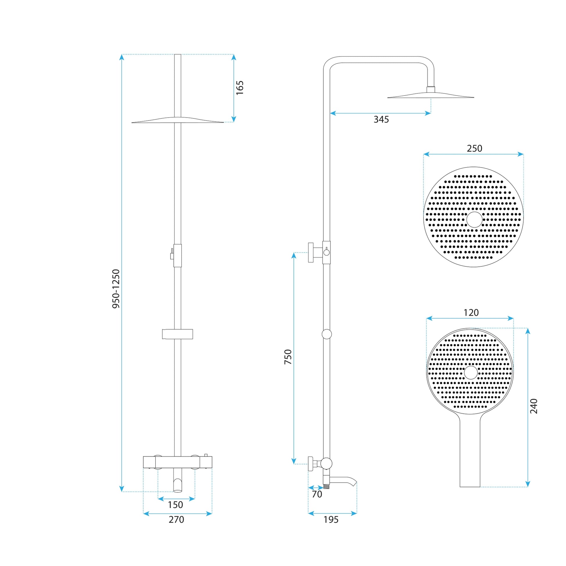 Thermostat Duschset Lungo Diamond Gold  6