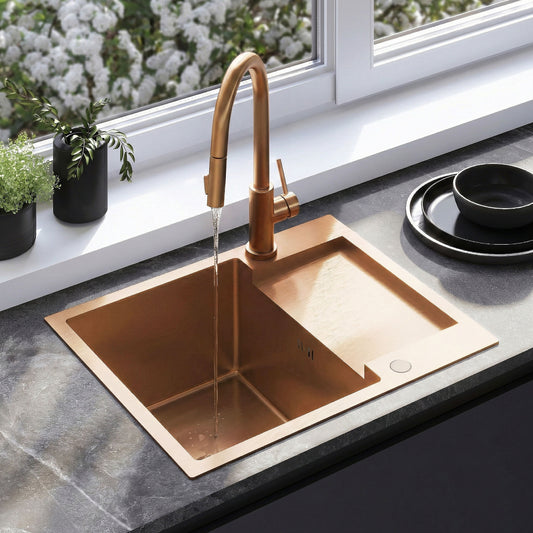 Edelstahlspüle Paul BRUSH COPPER mit Küchenarmatur 1