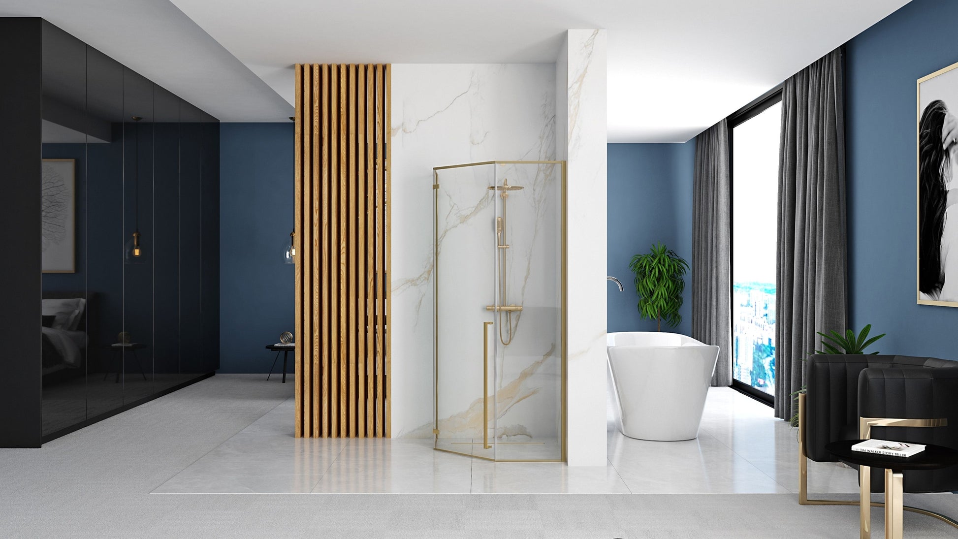 Duschkabine Diamond Brush Gold 100x100  4