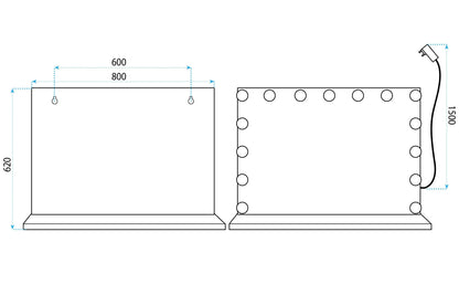 Spiegel LED HOLLYWOOD L.Gold 80x60  9