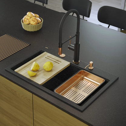 Granitspülbecken MARC 110 WORKSTATION Black Metallic Stöpsel Gebürsteter Nickel 9