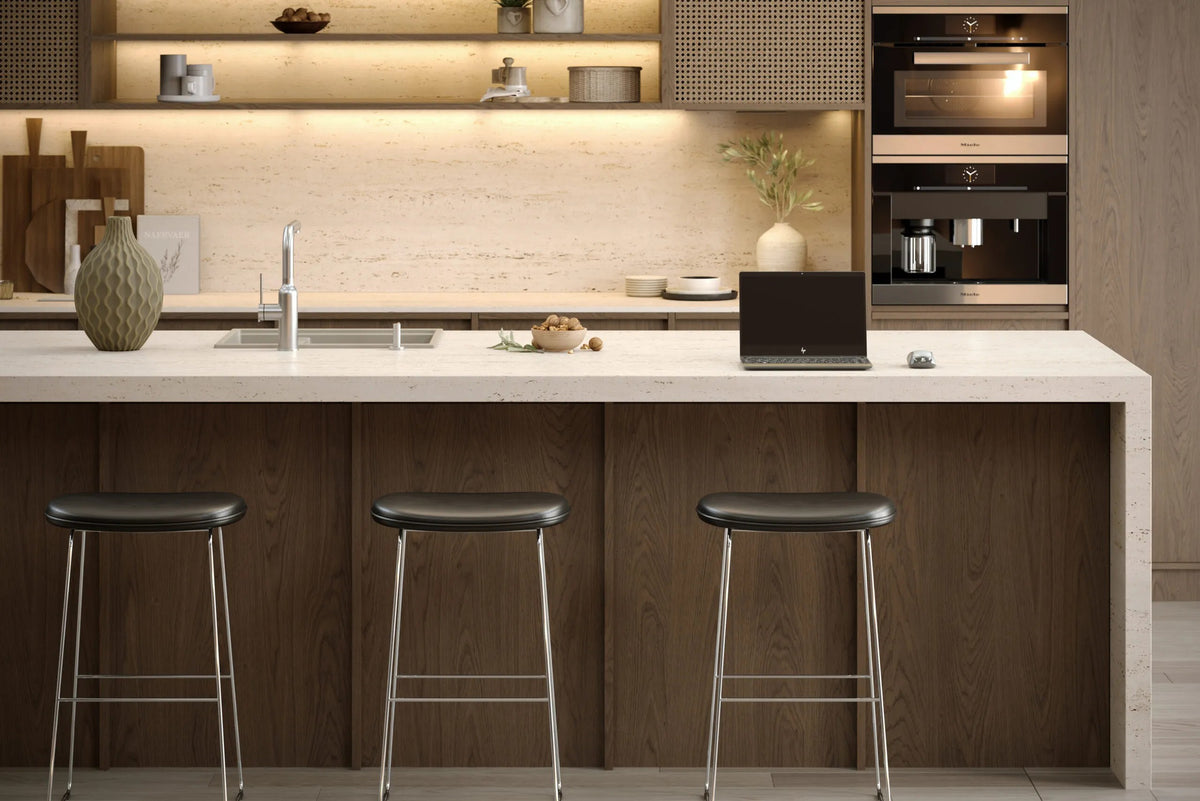 Granitspülbecken Logan 150 Beige Stöpsel Gebürsteter Nickel 9