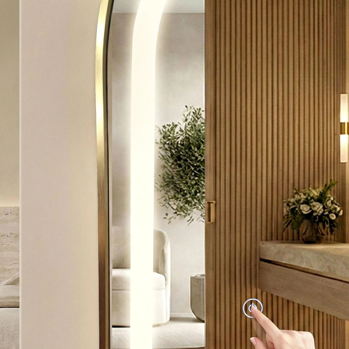 Spiegel LED Orbit 50x160cm Brush Gold 9