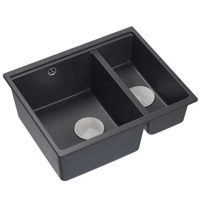 Granitspülbecken Logan 150 Black Metallic Stöpsel Gebürsteter Nickel 9