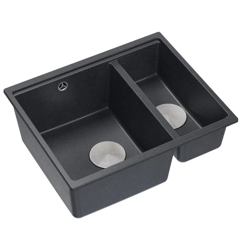 Granitspülbecken Logan 150 Black Metallic Stöpsel Gebürsteter Kupfer 9