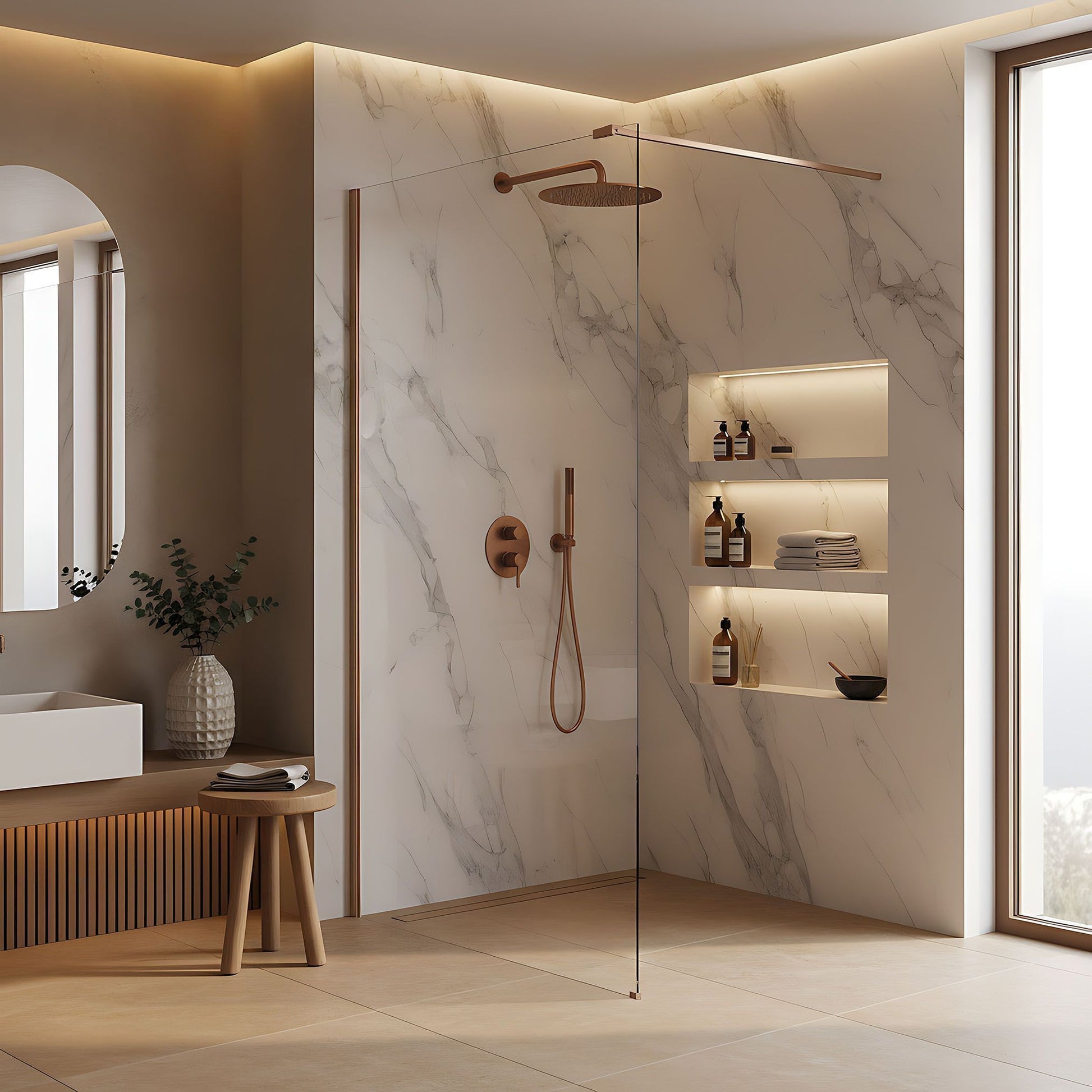 Duschwand Rea Flexi Transparent / Brush Copper 130  2