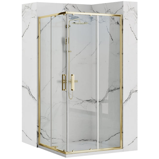 Duschkabine Rea Punto 90x90 Gold mit Duschwanne Savoy 1