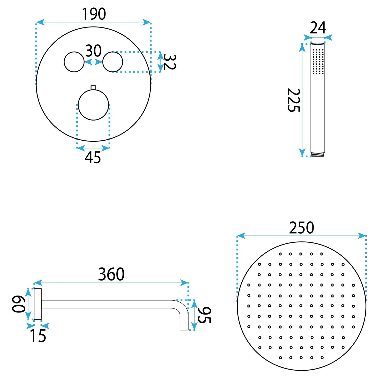Unterputz Duschset Rea Lungo Diamond Copper + Box  7