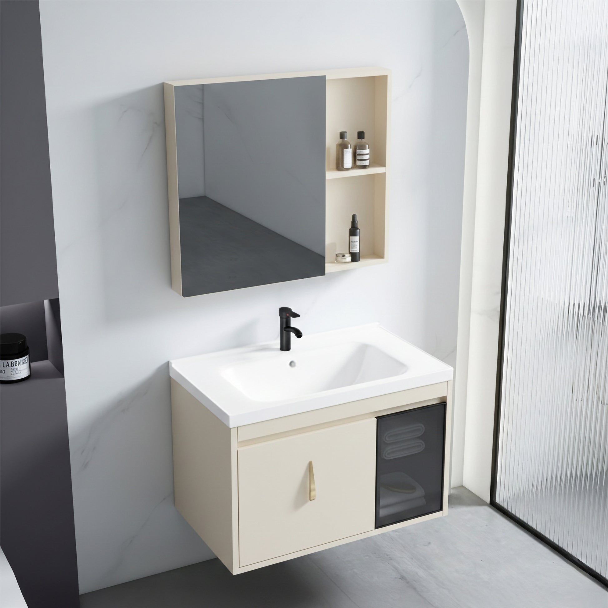Badezimmermöbel-Set mit Waschbecken Paris 60cm Beige  10