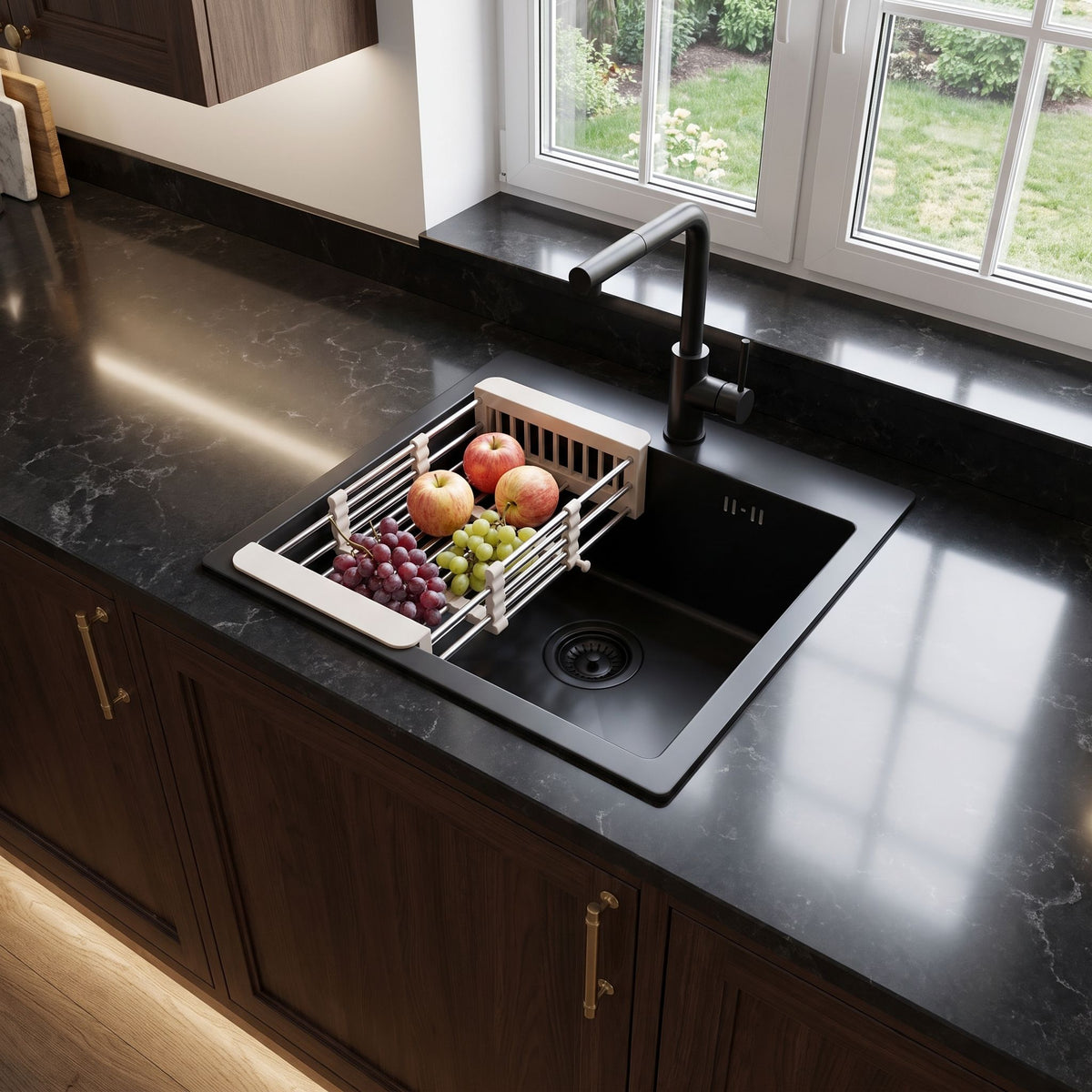 Stahlspüle Mit 3-teiligem Zubehörset REA Leo 40 Black Beige Accessoires 3