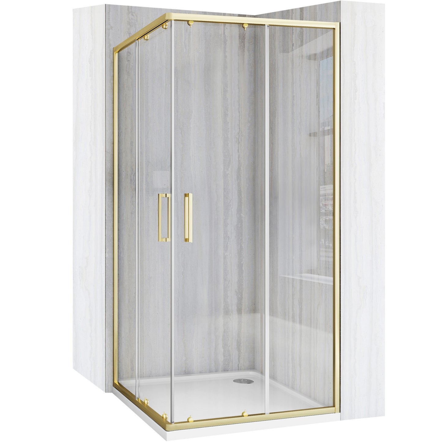 Duschkabine Rea City 80x80 Gold Brush mit Duschwanne Savoy Schwarz 1