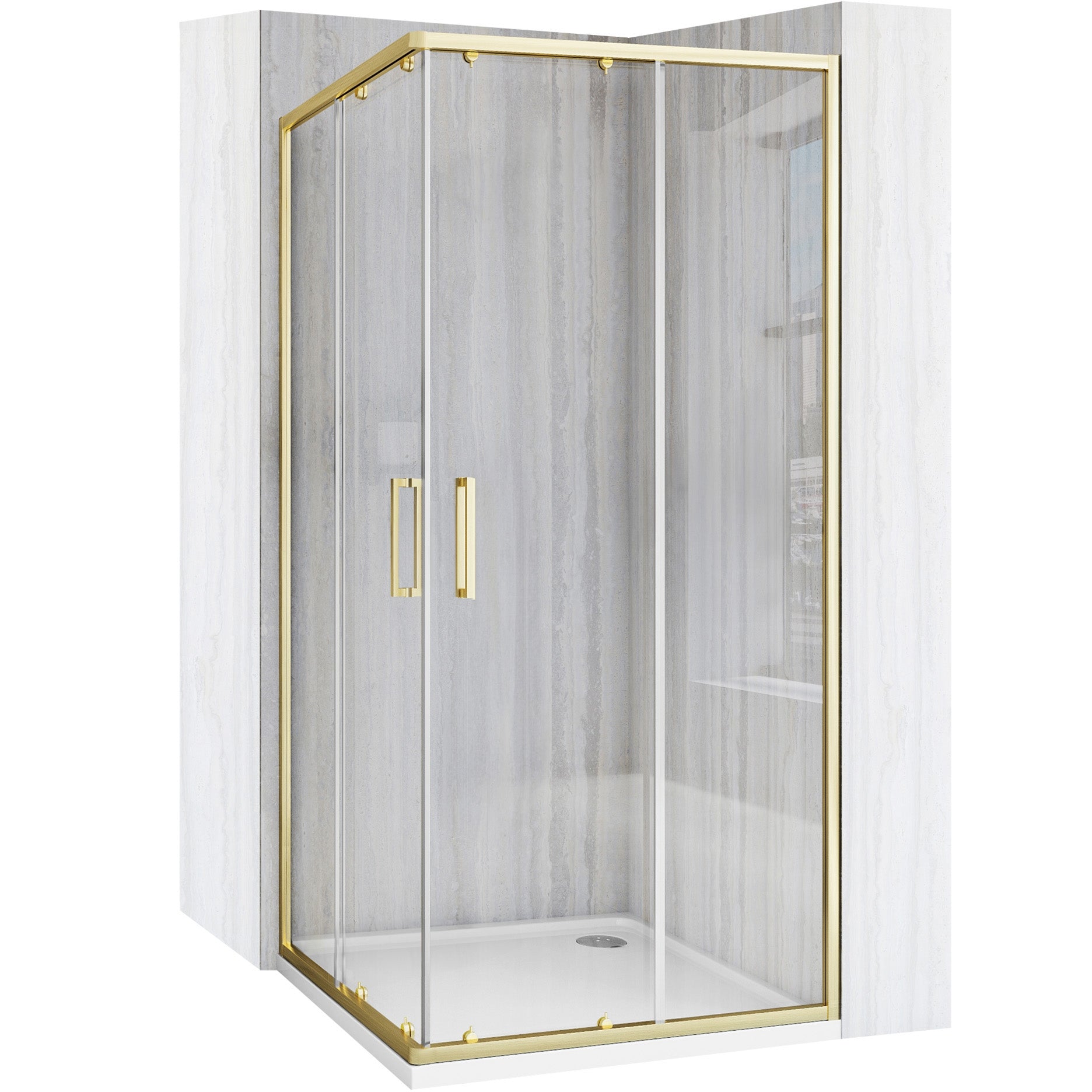Duschkabine Rea City 80x80 Gold Brush mit Duschwanne Savoy Schwarz 1