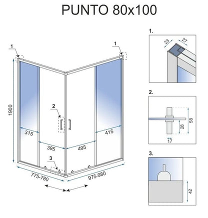 Duschkabine Rea Punto 80 x 100 Gold ohne Duschwanne 8