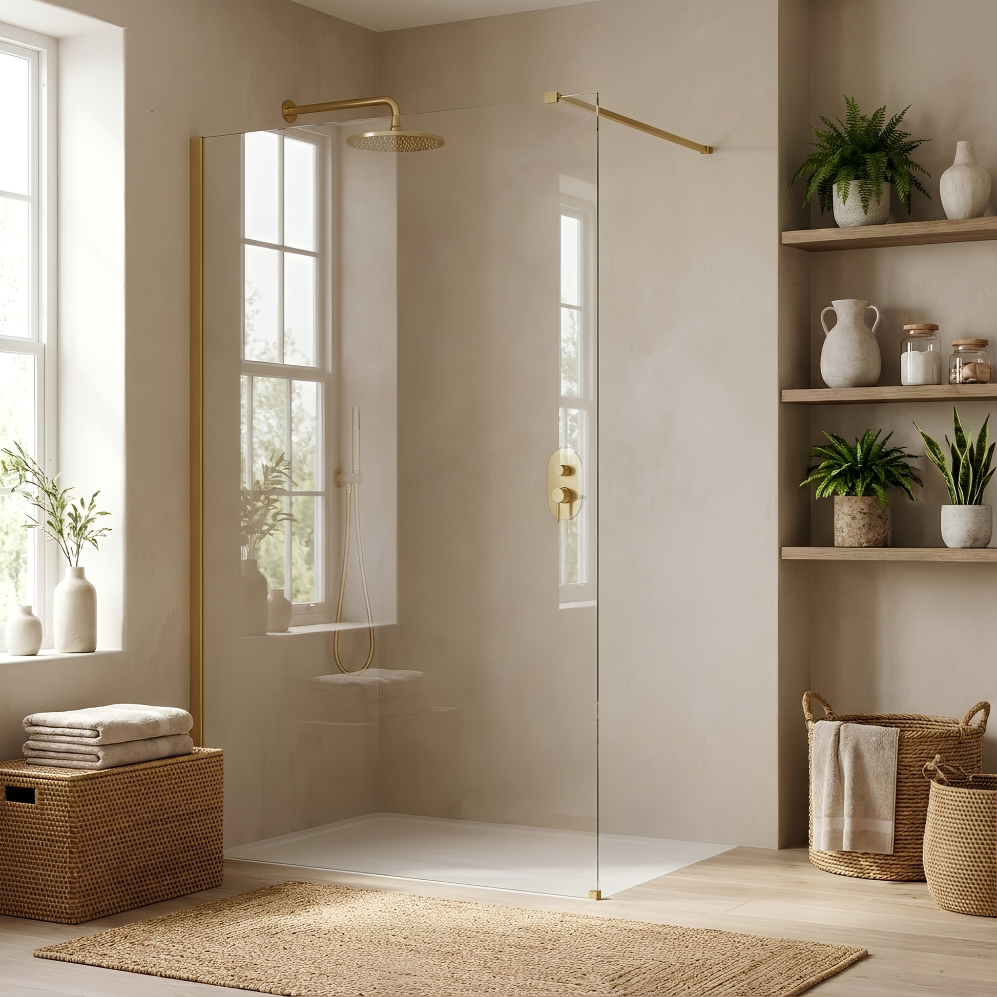 Duschwand Rea Flexi Transparent / Brush Gold 70  2