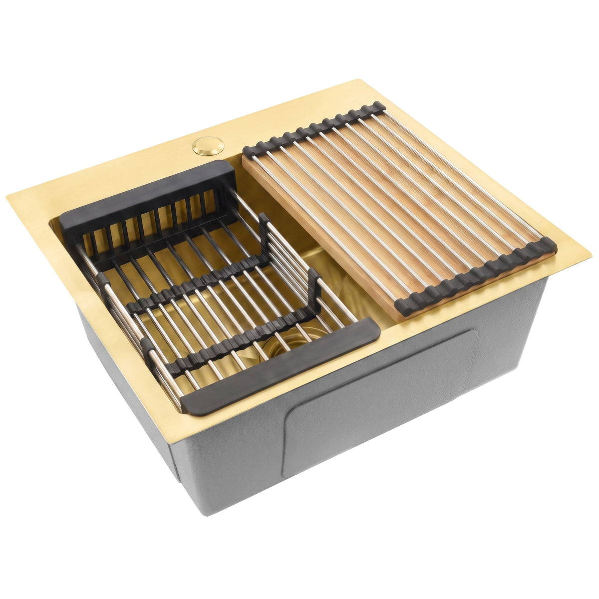 Stahlspüle Mit 3-teiligem Zubehörset REA Leo 50 Brush Gold Beige Accessoires 1